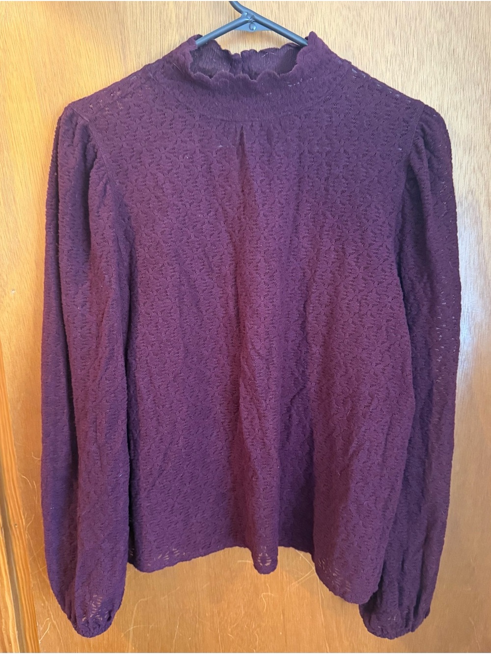 LOFT Burgundy Lace Mock Neck Long Sleeve Top